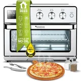 TurboTronic digitaler Heißluftofen - XXL 32 Liter mit Drehspieß für Hähnchen 5 in1 Mini Backofen, Dörrer & Power Heißluftfritteuse Airfryer ab 25°C