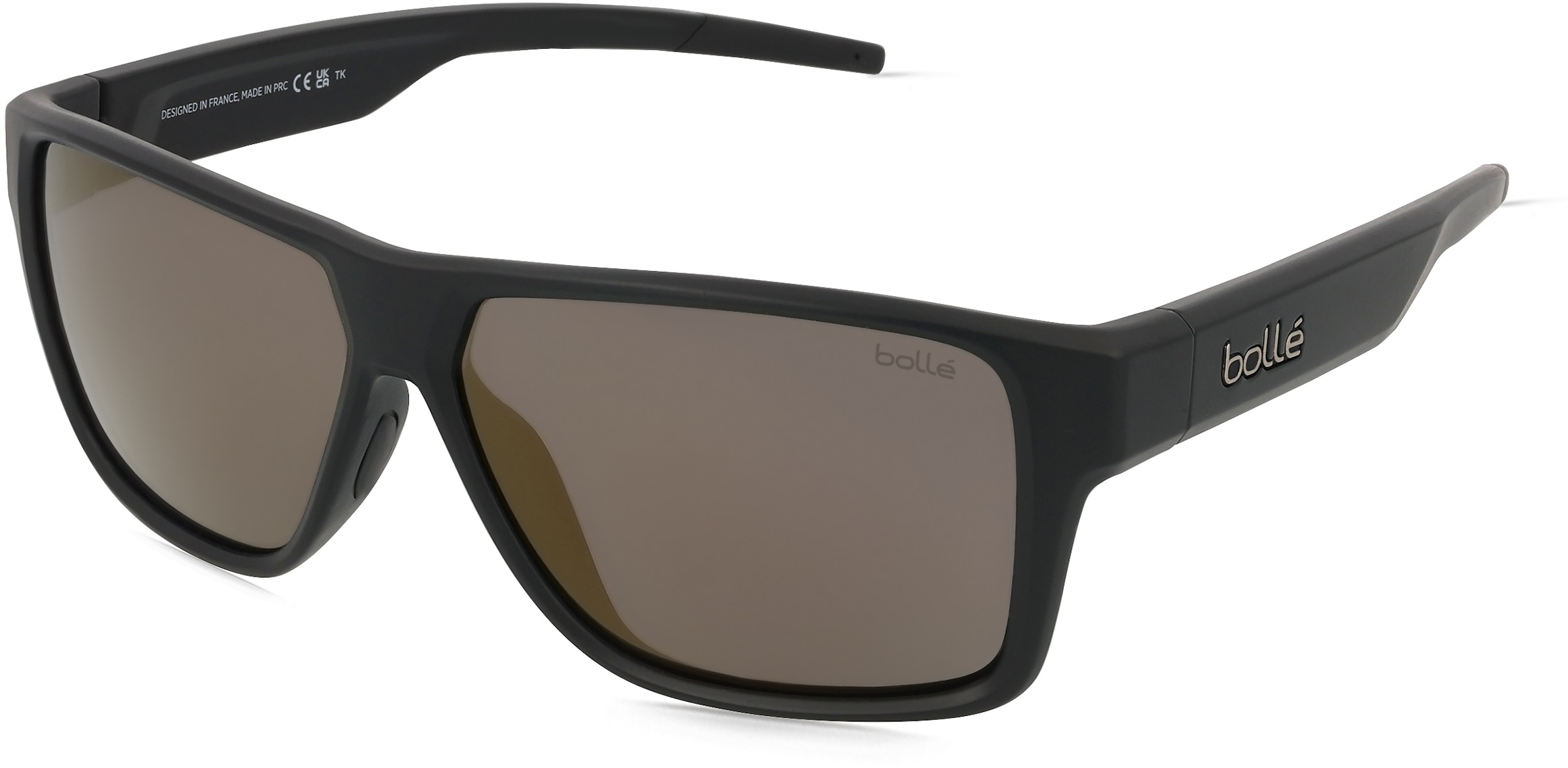 Bollé TEMPER Unisex-Sonnenbrille Vollrand Eckig Kunststoff-Gestell, schwarz