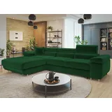 Mirjan24 Ecksofa Torezio Mini, Stilvoll Eckcouch mit Bettkasten und Schlaffunktion, Einstellbare Kopfstützen, 280x170x70-90 cm (Farbe: Manila 35, ... - Grün