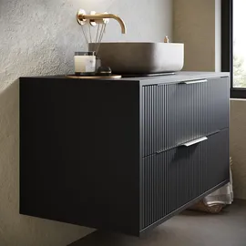 Badplaats Waschbeckenunterschrank Rimini 2 Schubladen Schwarz Matt - 80 x 46 cm