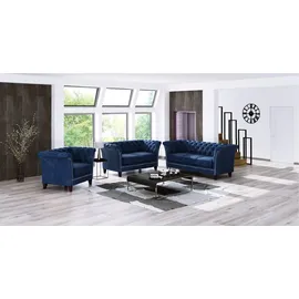s-style möbel CHESTERFIELD-SOFA 3-Sitzer Fusion Blau Samt