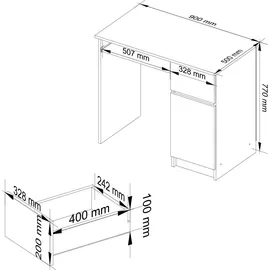 Akord Piksel Graphitgrau Schublade und 3 Ablagen B90 x H77 x T50 cm