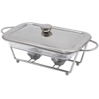 2L Edelstahl Glas Speisewärmer Rechteckig Chafing Dish Essen Wärmebehälter (silber) für Buffet Party Haushalt