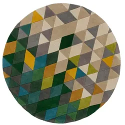 Kadima Design Luxus Handgetufteter Wollteppich `Derwent Hazel` in Grün-Multi. 160x160 cm