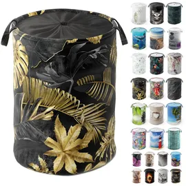 Sanilo Wäschekorb »Golden Leaves« kräftige Farben, samtweiche Oberfläche, mit Deckel, schwarz