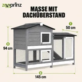 zooprinz Kleintierstall Rudy mit Auslauf 145 x 50 x 94 cm Grau