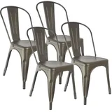 H JINHUI 4er Set Esszimmerstuhl, Stuhl aus Metall, Küchenstuhl Stapelbar,Metallstuhl für Bars, Bistros, Terassen aus Cafes, Auch für Eigenheim(Braun)