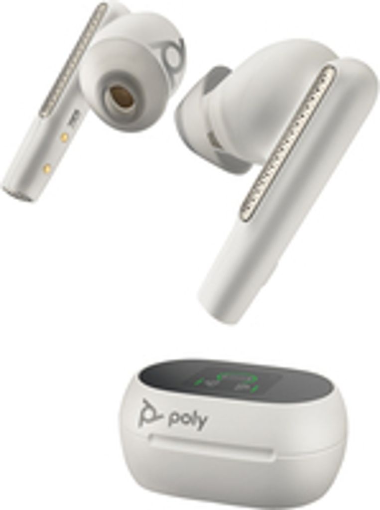 HP Poly Voyager Free 60+ UC White Sand Earbuds +BT700 USB-C Adapter +Touchscreen-Ladeetui
