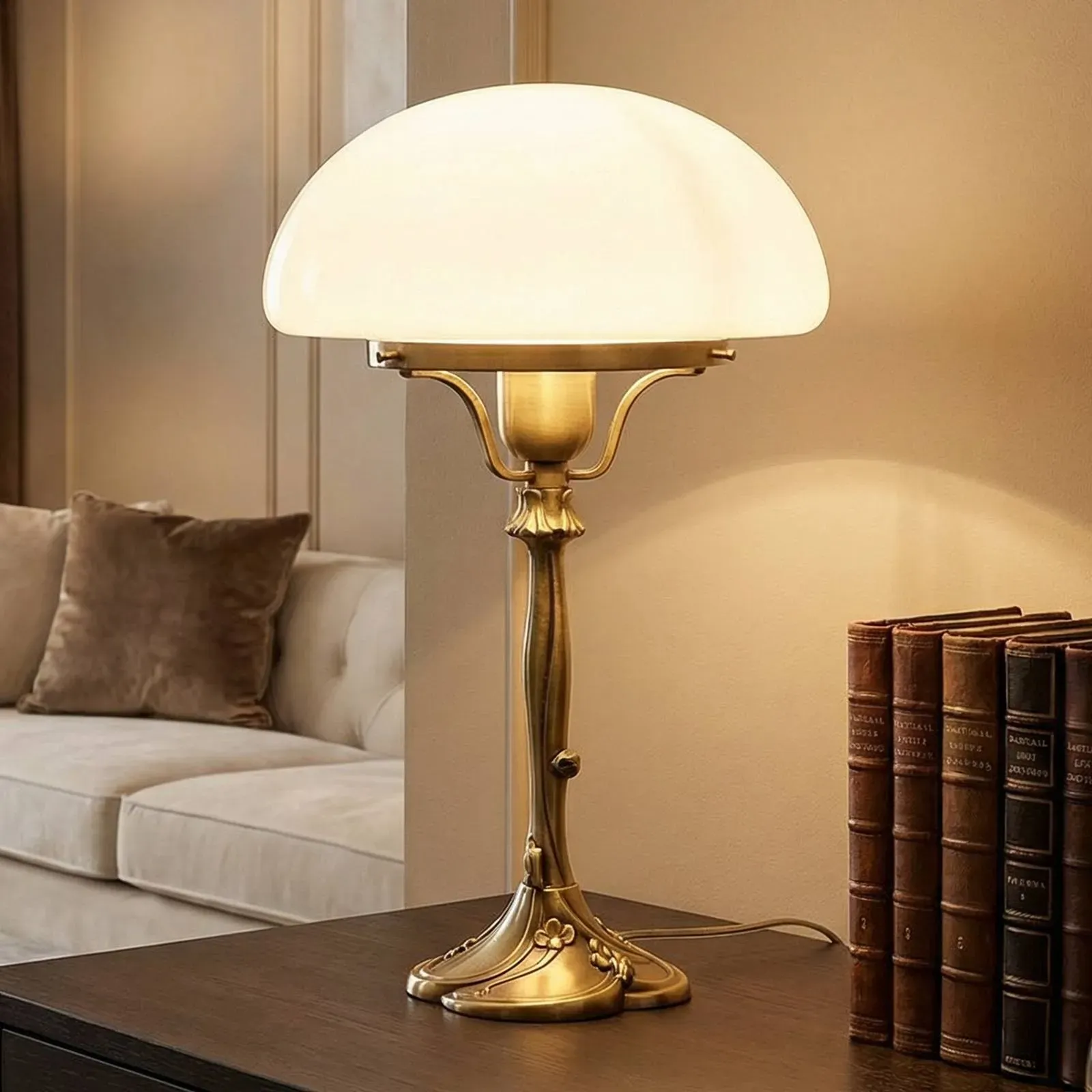 Berliner Messinglampen Nachttischlampe KATHARINA, bronze / altmessing, für Wohn- / Esszimmer, Messing, Antik, Tischlampe - cm - cm - 39 cm