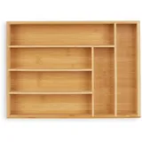 Relaxdays Besteckkasten, Schubladeneinsatz mit 6 Fächern, für Küchenbesteck, Bambus, HxBxT 5 x 25,5 x 35,5 cm, natur