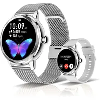 LES FLEURS Smartwatch (3 cm, android ios), Elegante Smartwatch Damen mit 1,19 Zoll HD Touchscreen silberfarben