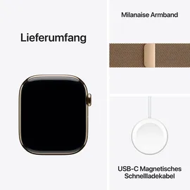 Apple Watch Series 10 GPS + Cellular 46 mm Titangehäuse gold Milanaise Armband gold M/L