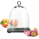endez Glasglocke auf Schieferplatte 15x20 cm – Mundgeblasene Glashaube aus Borosilikatglas mit Vertiefung – Elegante Glaskuppel & Käseglocke für Desserts, Käse & Snacks, Deko Glasdom Servierhaube