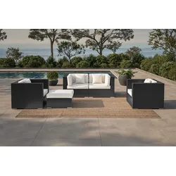 OUTFLEXX Gartenlounge, 5 Personen, creme/weiß, schwarz, Polyrattan, wasserfeste Kissenbox