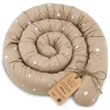 Totsy Baby Seitenschläferkissen Bettschlange Body Pillow 300 cm Baumwolle Waffel- Kopfkissen lang Bettrolle Schlafkissen Nackenrolle Kissen Oeko-Tex Beige mit Weiß Sternen