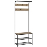 Vicco Garderobe Fyrk, 70 x 190 cm, Eiche Schwarz, Ablage, Bank & Schuhregal, Industrial