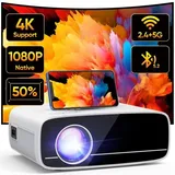 AKATUO Beamer 4K Unterstützt, 15000L Native 1080P 5G WiFi Bluetooth Projektor mit 50% Zoom, AKATUO Mini Beamer Heimkino Outdoor Beamer für Handy Phone, Kompatibel mit Smartphone/HDMI/USB/Laptop/Fire TV Stick