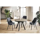 Esstisch Rund Evo, Moderner Esstich Ausziehbar, Tisch mit Stabile Konstruktion, Durchmesser 80 - 130 cm, Farbe Sonoma - Taupe/Schwarz