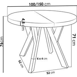 WFL GROUP Designer Runder Ausziehtisch Ø 100 cm grau