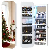 LVSOMT Schmuckschrank LED Ovaler Hängeschrank, Abschließbarer Türspiegel/Wandspiegel mit Beleuchtung, Gewölbter Spiegelschrank in Weiß weiß