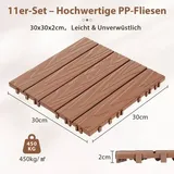 11 Stück Terrassenfliesen 1 qm, 30x30cm Kunststoff Fliesen Klickfliesen Balkonfliesen Holzoptik Gestreift, Wetterfest, Anti-Rutsch, Braun 5-Streifen
