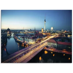 Glasbild ARTLAND "Berlin Cityscape am Abend", beige (farbe bild(er): naturfarben), B:60cm H:45cm, Bilder, in verschiedenen Größen