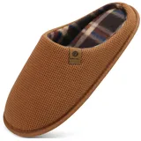 ONCAI Hausschuhe Herren Rückstellschaum Memory Foam Herren Pantoffeln und Mann Haus Schuhe mit Kunstpelz Futter und Indoor Outdoor Gummisohlen Khaki Größe 48 EU - 48 EU