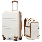 KONO Kofferset 2-teiliges Set, Hartschalen-Koffer (52cm Höhe) + Rucksack (40cm Höhe), (2 tlg) beige|braun