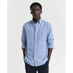 Langarmhemd GANT "REG COTTON LINEN STRIPE SHIRT", Herren, Gr. XL, N-Gr, blau (rich blau), Web, Obermaterial: 55% Leinen, 45% Baumwolle, casual, regular fit, Langarm Manschette, Hemden, leicht, luftig und atmungsaktiv