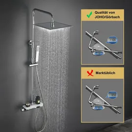 Görbach Regendusche Duschset mit Duscharmatur Komplettset- Thermostat Duschsystem mit Thermostatische, Überkopfbrause,Handbrause,Duschstange Chrom (3030CP)
