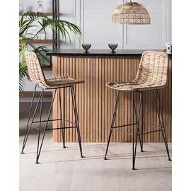 Beliani Barstuhl 2er Set mit Lehne Fußstützen Metallbeine Boho