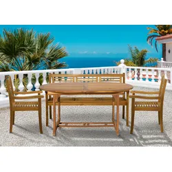 Möbilia Sitzgruppe 1 x Ausziehtisch + 2 x Stühle + 1 x Bank Akazie natur