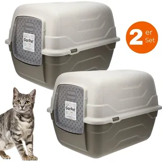 GarPet 2er Set Katzenklo mit Deckel Schaufel Aktivkohlefilter - Haube kippbar - große XXL Katzentoilette Katzen WC Klo Doppelpack Sparpaket Katzentoiletten