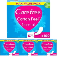 Carefree Slipeinlagen Cotton Feel Normal ohne Duft (100 Stück), 100% atmungsaktiv, verleihen ein Gefühl von Komfort, Trockenheit und Frische, Größe Normal, Vorratspack (Packung mit 4)