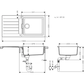 Hansgrohe S52 rechts Einbauspüle granit steingrau Handbetätigung 1000 x 500 mm