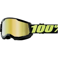 100% Strata 2 Goggle - Mirror Gold Schwarz Unisex, Gelb Zylindrische (flache) Linse
