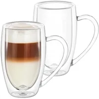 Wilmax | Doppelwandige Thermogläser mit Henkel | 2er-Set | 400 ml | Thermotassen | Latte Macchiato Gläser Set | Cappuccino Gläser mit Henkel | Kaffeegläser | Teegläser | Trinkgläser