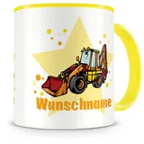 Samunshi® Kindertasse mit Namen Tasse Baggerlader Personalisierte Tasse mit Namen Kinder Kinderbecher mit Namen Kindergarten gelb 300ml