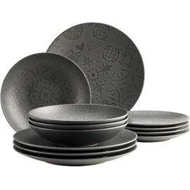 Mäser Tafelservice Steinzeug Trad. Tiles Schwarz