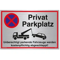 Schild Privatparkplatz Silber | stabiles Alu-Schild mit UV-Schutz 30 x 20 cm
