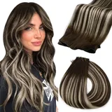 Fshine Tressen Echthaar Doppelter Schuss Genius Weft Extensions Echthaar 50g 45cm Haarverlängerung Echthaar Tressen zum Einnähen Dunkelbraun mit Platinblond Farbe 2 60 2