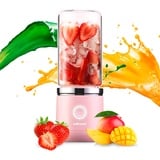 Edihome, Smoothie Maker to Go, Blender, für Shake, Smoothie, Gemüse und Obst, Elektrischer Mini Mixer, mit Glasbecher, 380 ml, USB aufladbar, 2000mAh (Rosa)