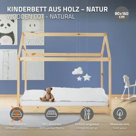 ML-Design Kinderbett Hausbett 80 x 160 cm Kiefer natur beige