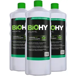BiOHY Spülmittel (3x1l Flasche) | Frei von schädlichen Chemikalien & biologisch abbaubar | Glanz- & Fettlöseformel