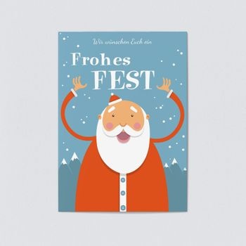 Lustige Weihnachtskarten (5 Karten) selbst gestalten, Lustiger Weihnachtsmann - Türkis
