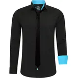 RUSTY NEAL Langarmhemd RUSTY NEAL, Herren, Gr. 4XL, EURO-Größen, bunt (schwarz, türkis), 60% Baumwolle, 37% Polyester, 3% Elasthan, unifarben, Hemden, mit Krawatte