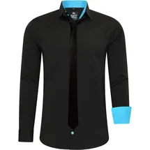 RUSTY NEAL Langarmhemd RUSTY NEAL, Herren, Gr. 4XL, EURO-Größen, bunt (schwarz, türkis), 60% Baumwolle, 37% Polyester, 3% Elasthan, unifarben, Hemden, mit Krawatte
