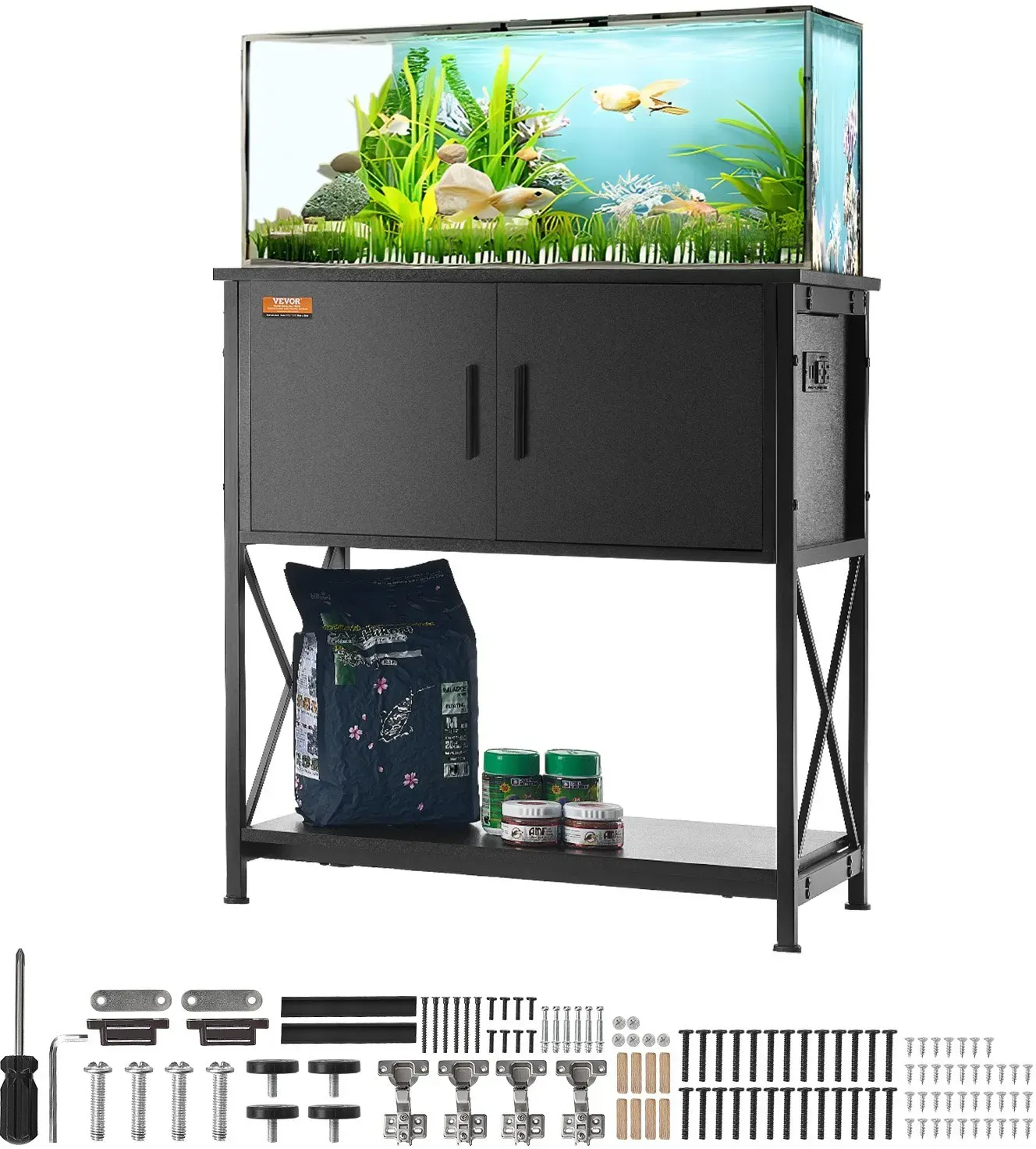 VEVOR Aquariumständer, 29 Gallonen Fischtankständer, 730 x 420 x 762 mm Schildkrötentankständer aus Stahl & MDF, 110 kg Tragkraft, Reptilientankständer mit Lagerschrank und Eingebettetem Netzteil