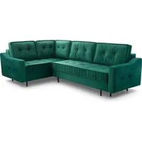 BETTSO Ecksofa in L Form Sofa Couch mit Stauraum und Kissen Schlafsofa Sofa mit Schlaffunktion Schlafsofa mit 2x Bettkasten Royal Flaschengrün Links - Grün