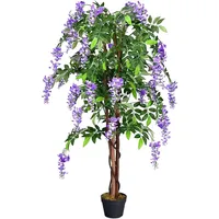 Costway Kunstbaum mit Blüten, Zimmerpflanze 150cm lila